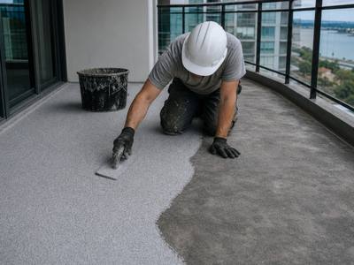 Rubber surfacing troweled on a condo balcony