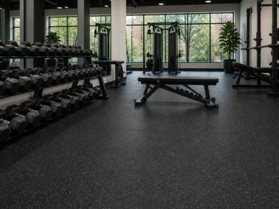 Fitness studio with a black rubber floor